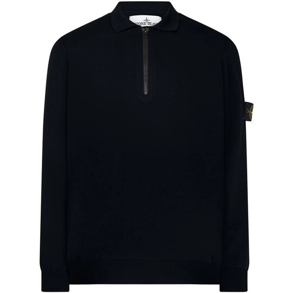 Stone Island Half Zip Knit Polo Top - Blue